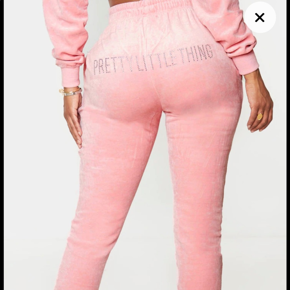 PLT Pretty Little Thing Rhinestone Velour Jogger new